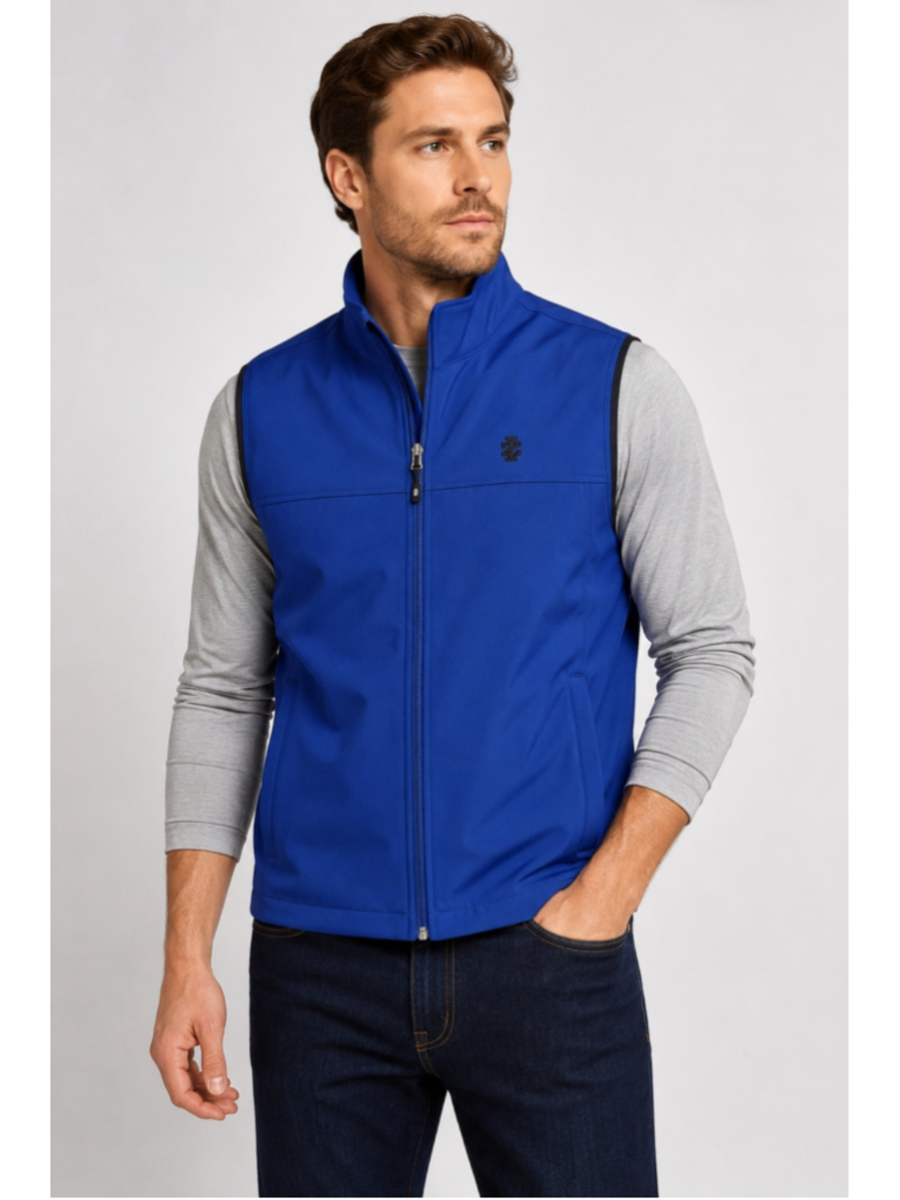 IZOD Mens Softshell Vest Medium Cobalt Blue Fleece Lined Water Resistant NWT